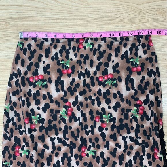 Fragile By XOXO  Leopard Cherry Lace Mini Skirt Size L Rockabilly Trashy Y2k - Picture 4 of 8
